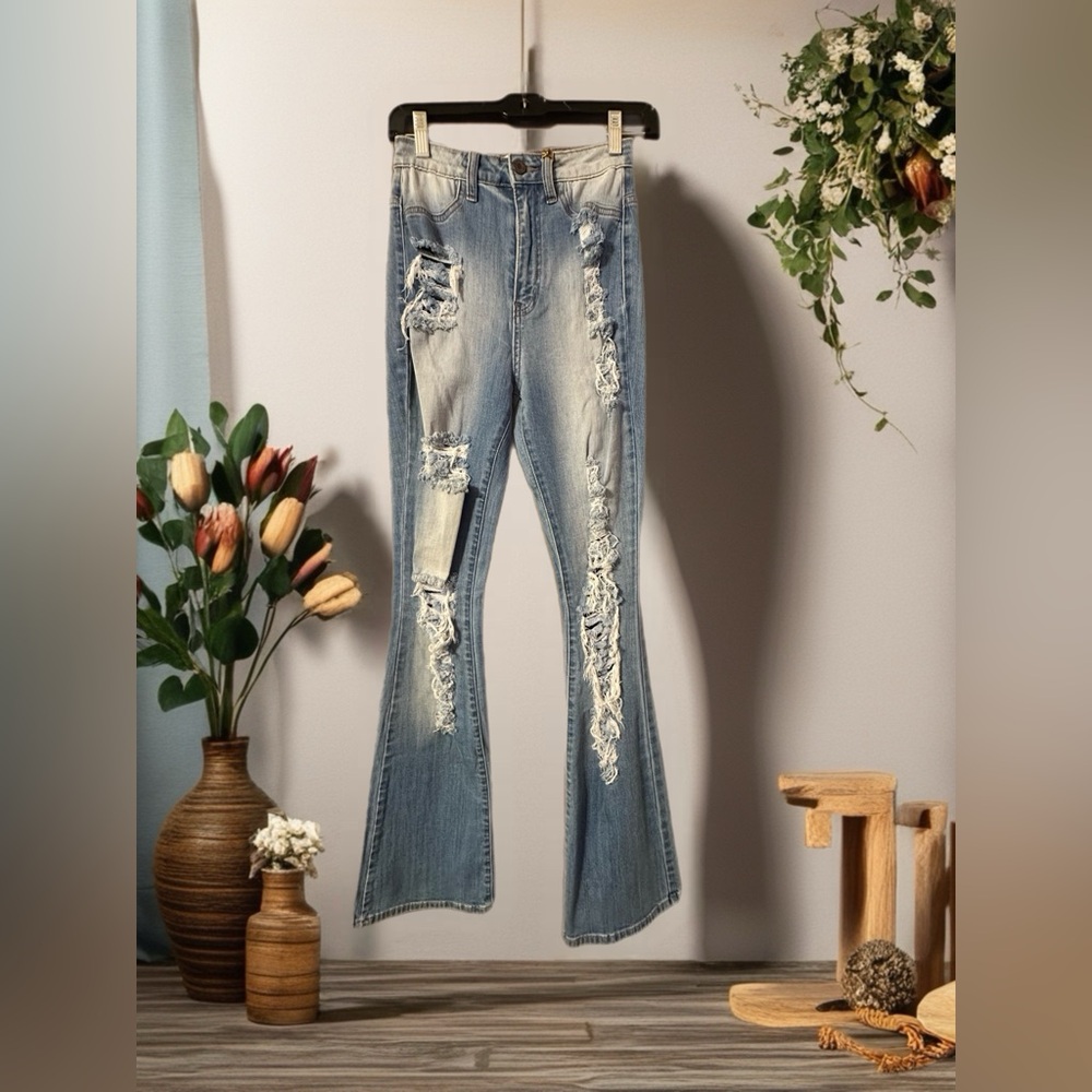 Aphrodite Distressed Ripped Flare Denim Jeans (OBO)